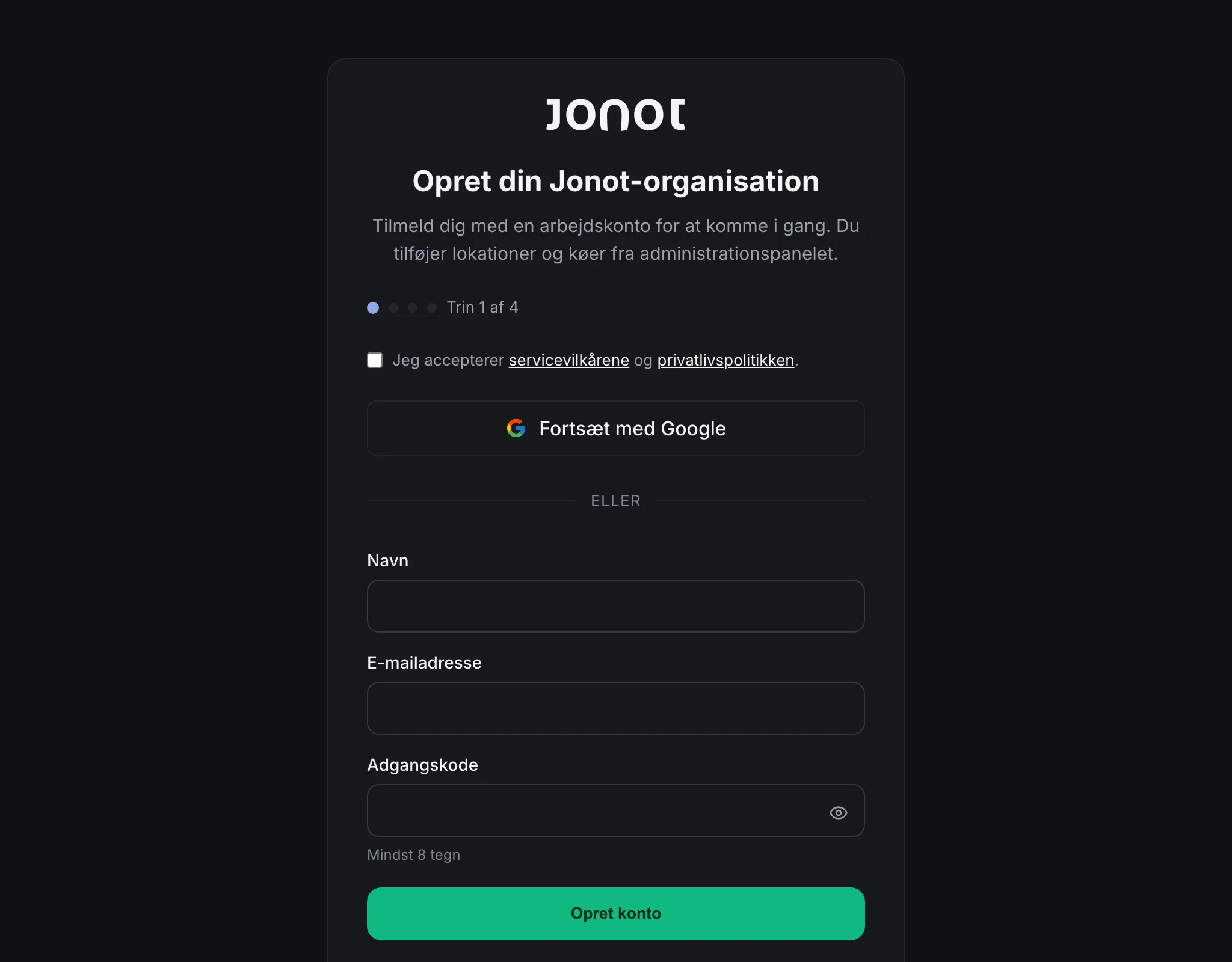 Jonots registreringsguide — trinnet til kontooprettelse