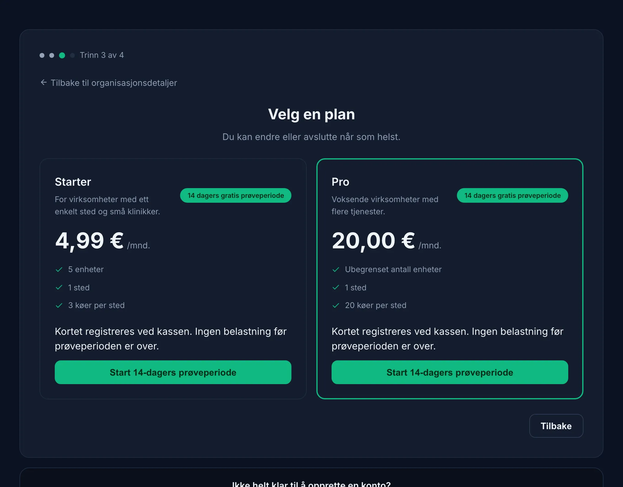 Jonot-registreringsveiviser — trinnet for planvalg