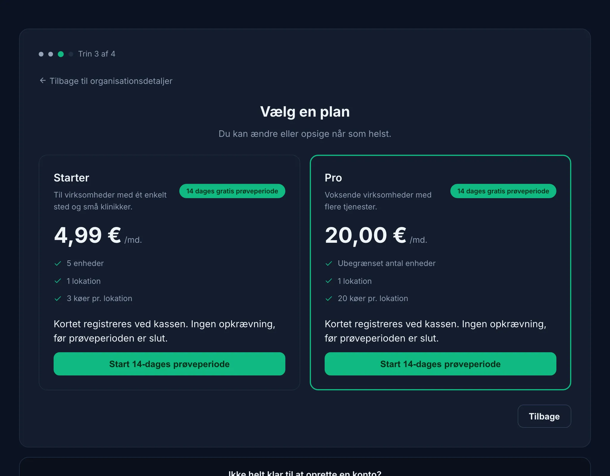 Jonots registreringsguide — trinnet til valg af plan